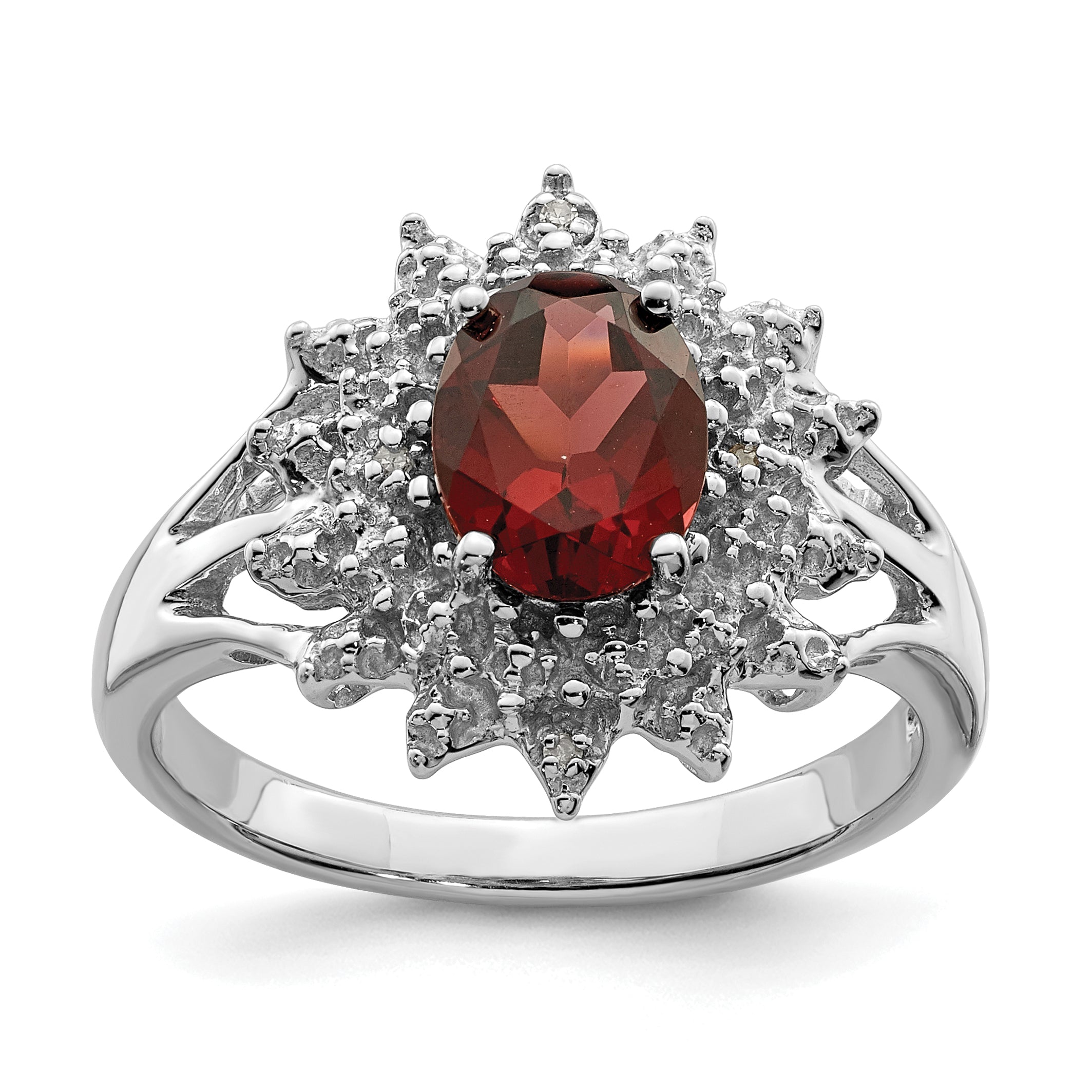 Sterling Silver Rhodium-plated Garnet & Diamond Ring Main image