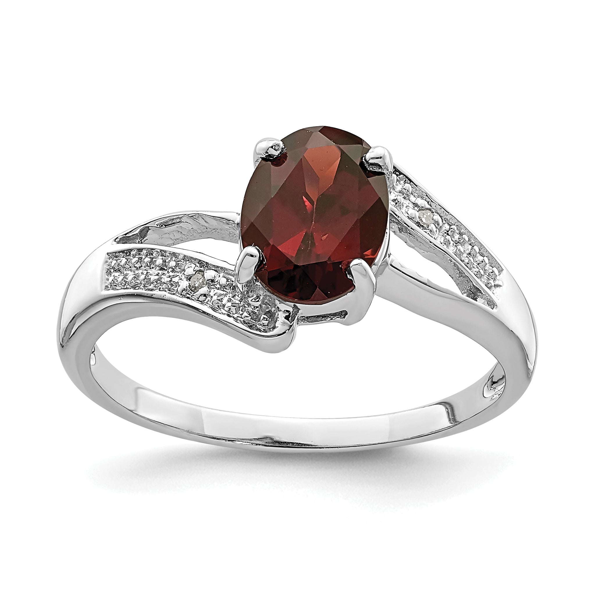 Sterling Silver Rhodium-plated Garnet & Diamond Ring Main image
