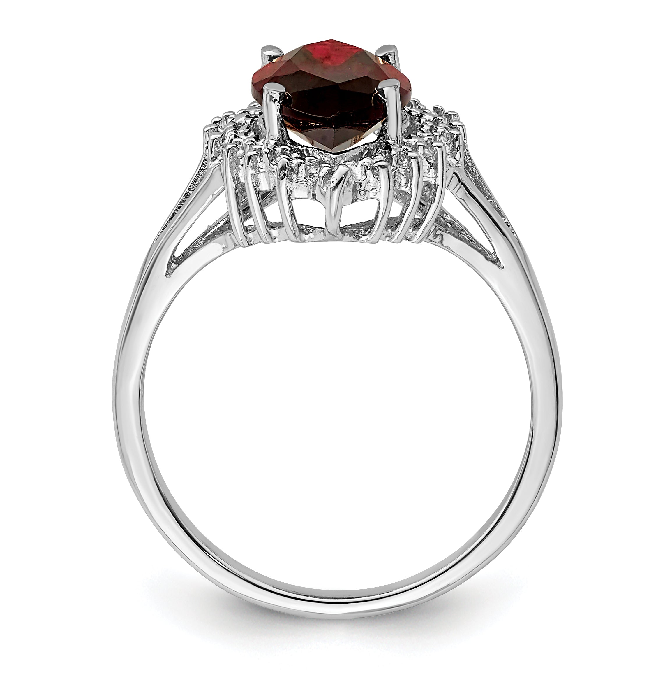Sterling Silver Rhodium Garnet Diamond Ring Secondary image