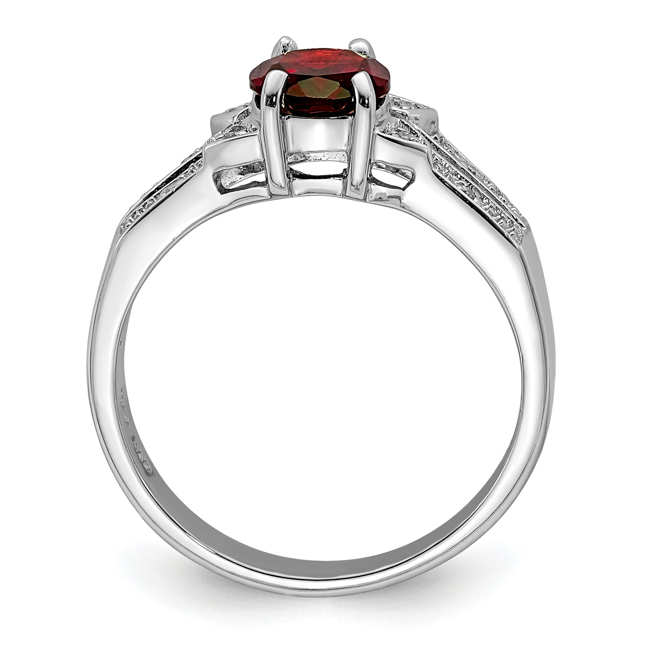 Sterling Silver Rhodium-plated Garnet & Diamond Ring Secondary image