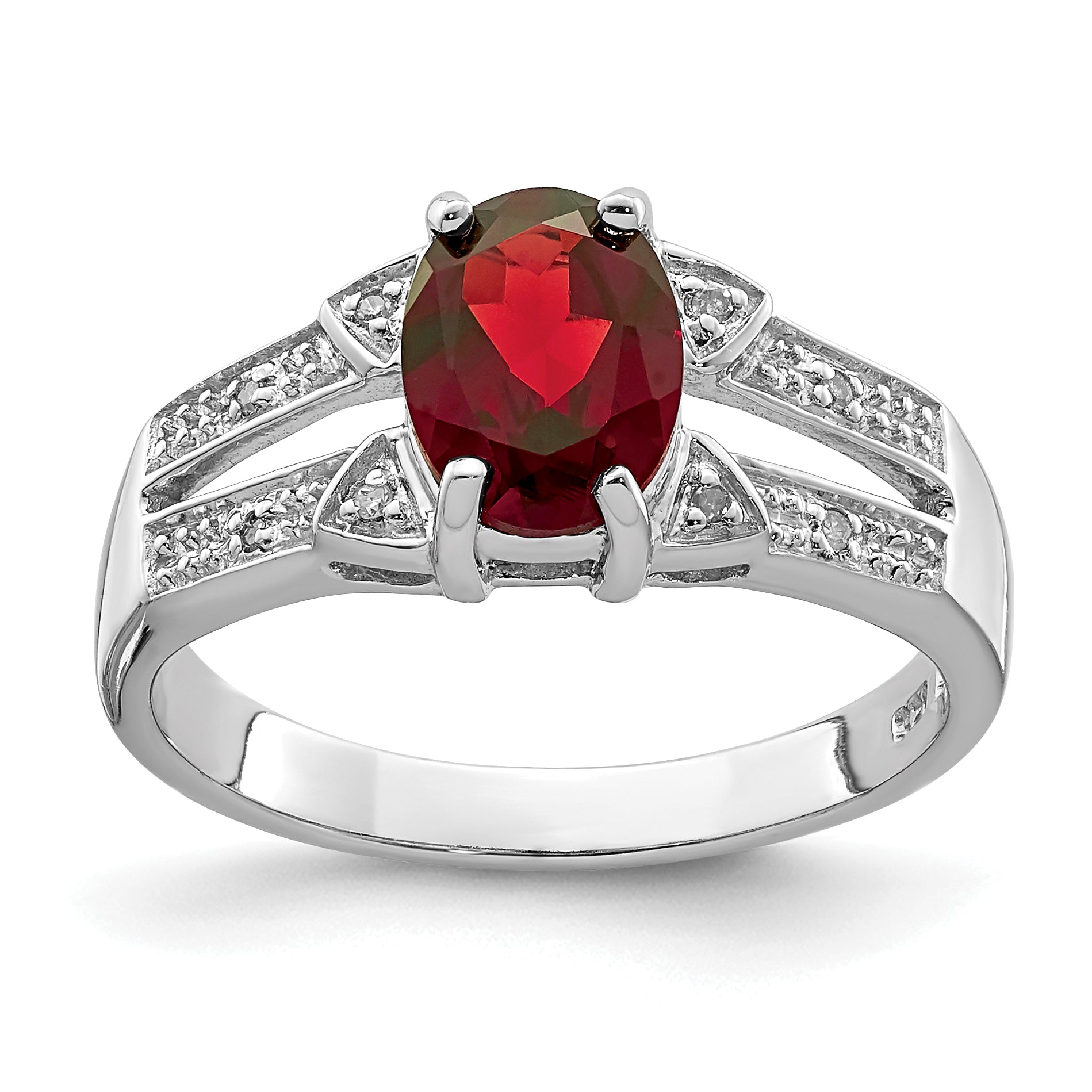 Sterling Silver Rhodium-plated Garnet & Diamond Ring Main image