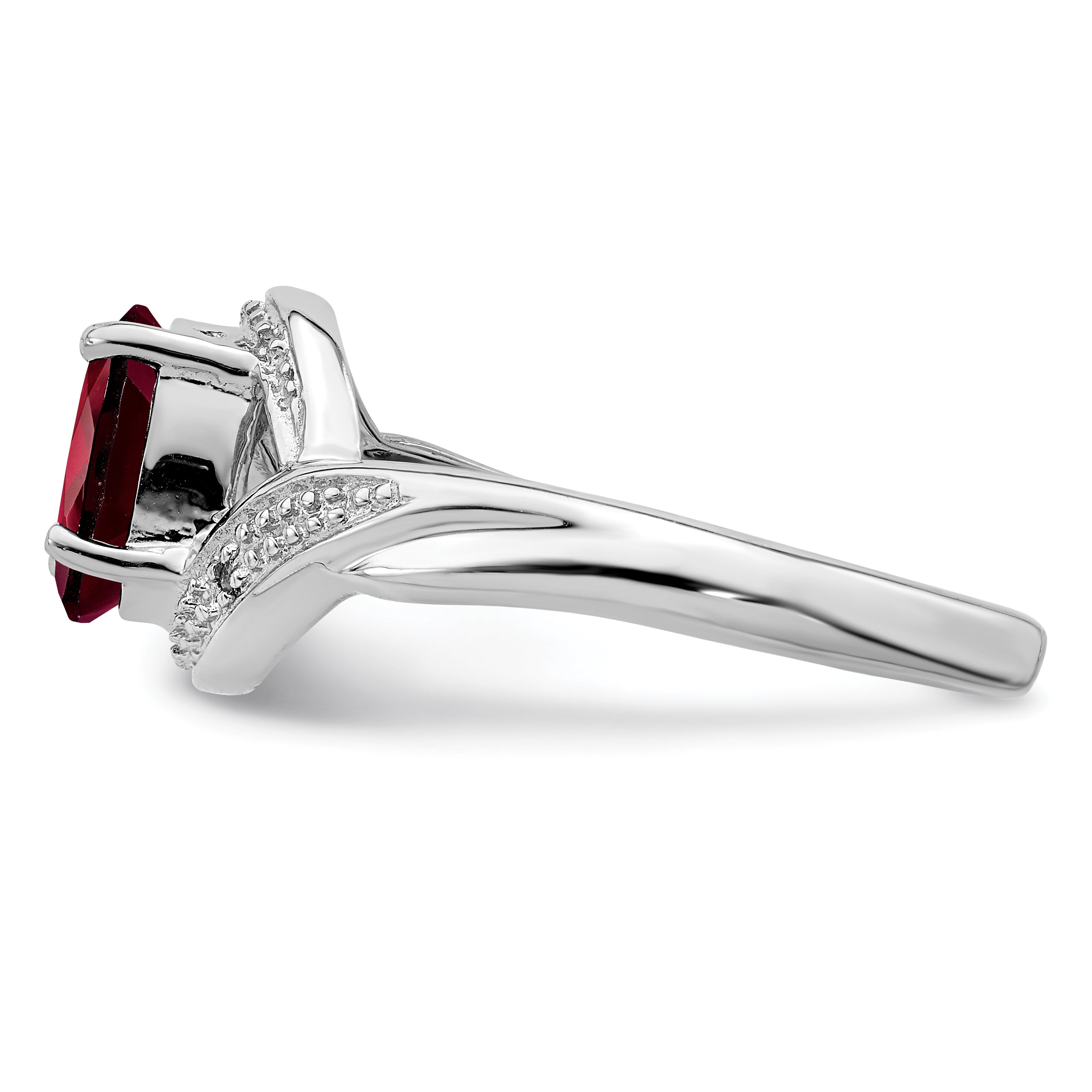 Sterling Silver Rhodium-plated Garnet & Diamond Ring Secondary image