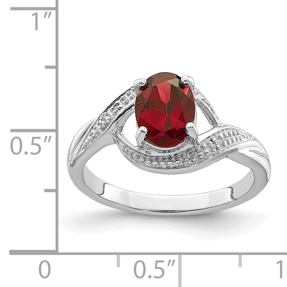 Sterling Silver Rhodium-plated Garnet & Diamond Ring Main image
