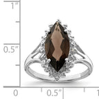 Sterling Silver Rhodium Smoky Quartz Diamond Ring