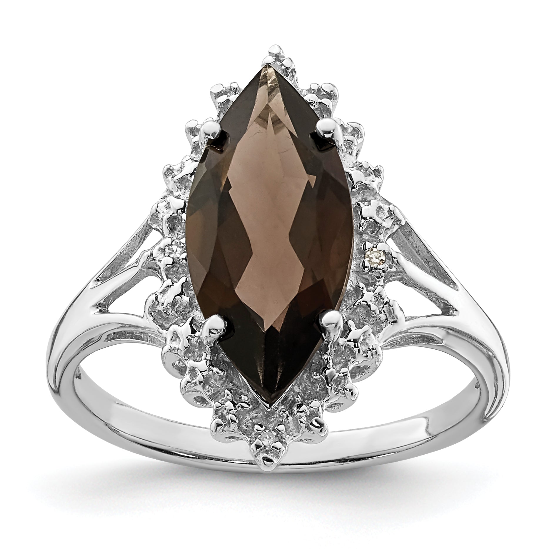 Sterling Silver Rhodium Smoky Quartz Diamond Ring Main image