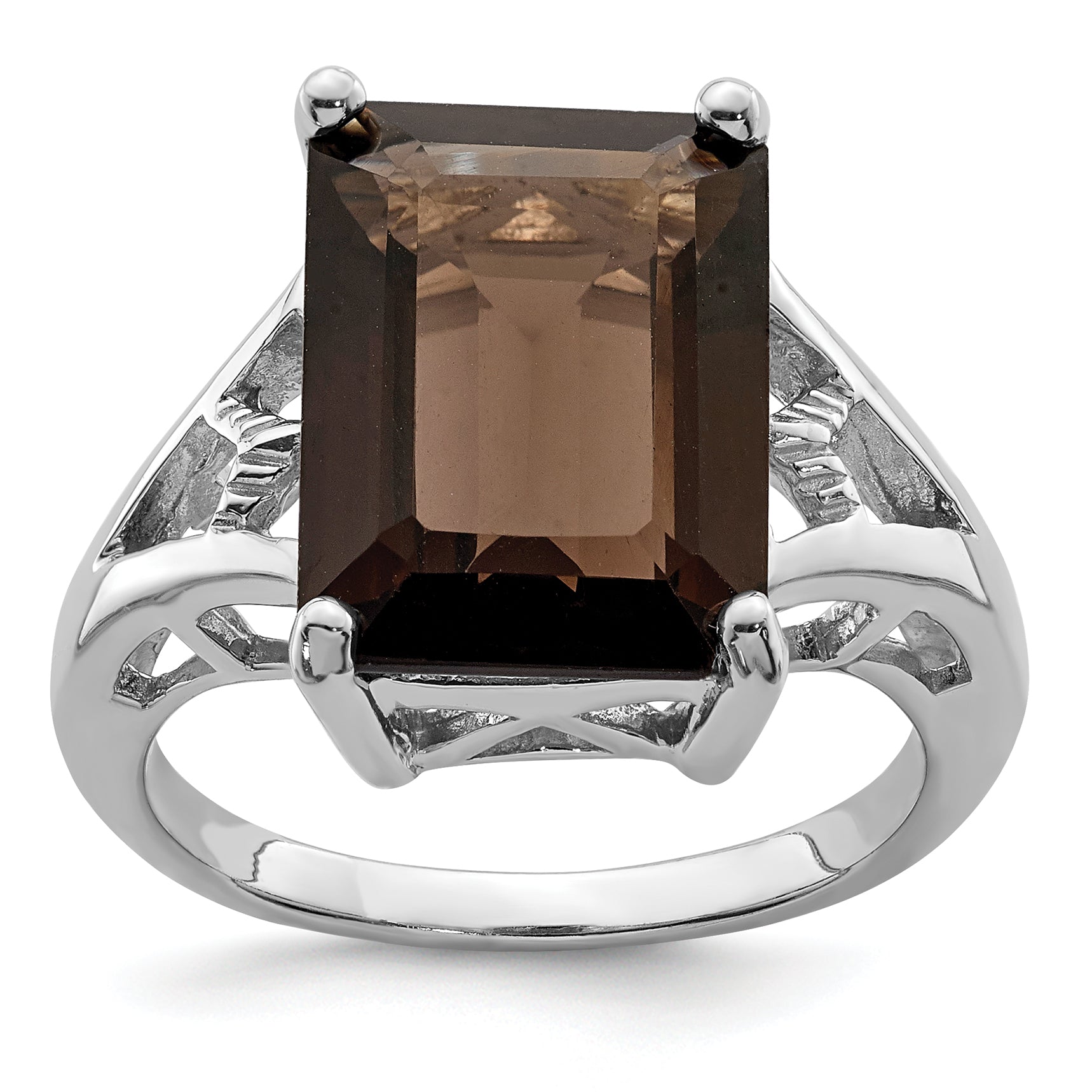 Sterling Silver Rhodium Smoky Quartz Ring Main image
