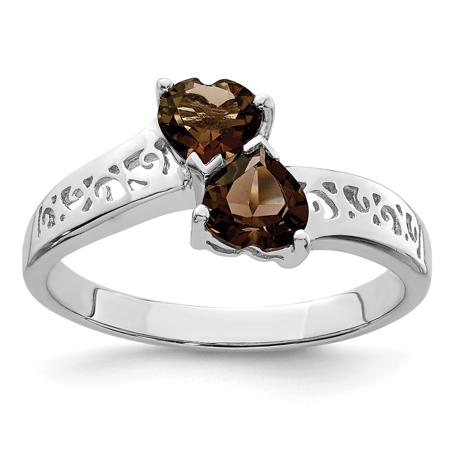 Sterling Silver Rhodium Smoky Quartz Heart Ring Main image