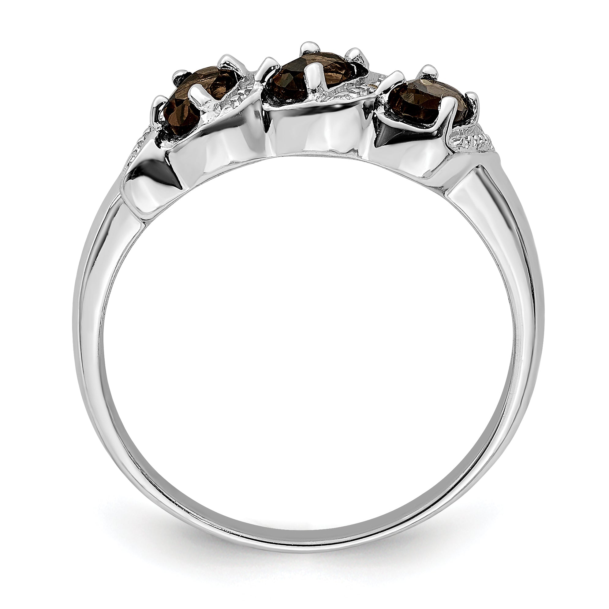 Sterling Silver Rhodium 3 Stone Smoky Quartz & Diamond Ring Secondary image
