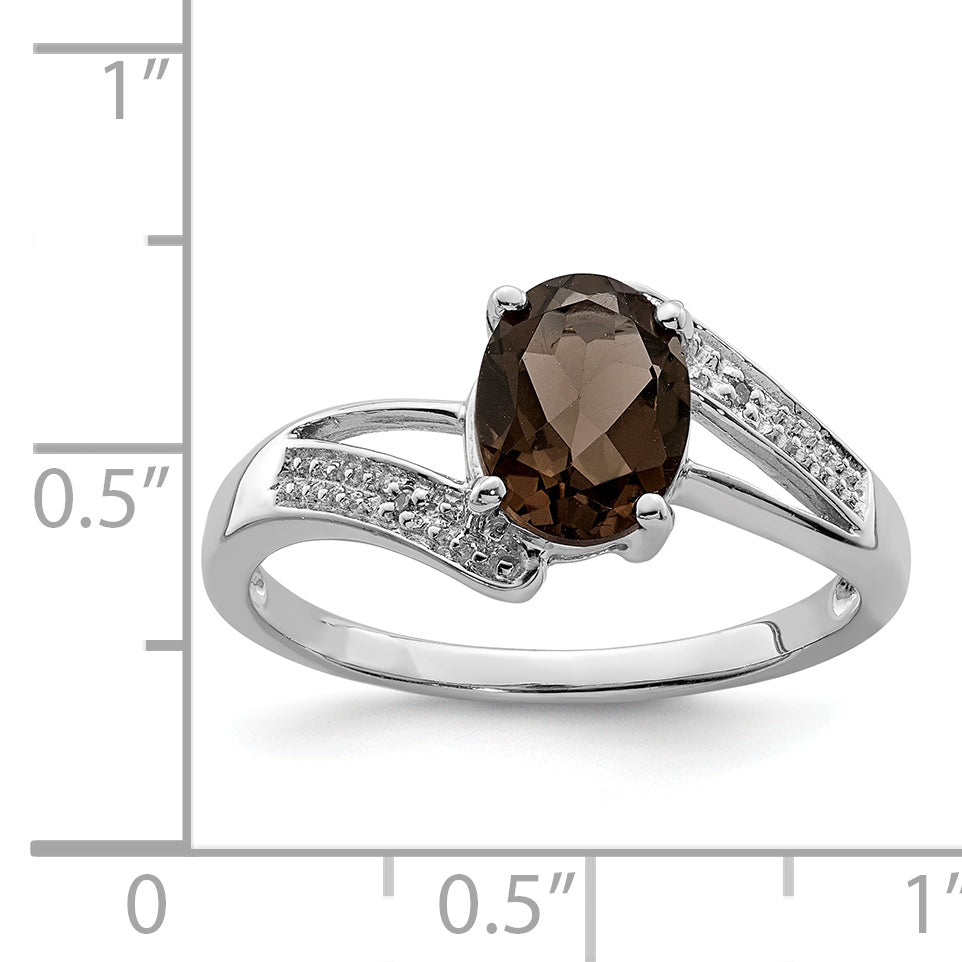 Sterling Silver Rhodium Smoky Quartz & Diamond Ring Secondary image