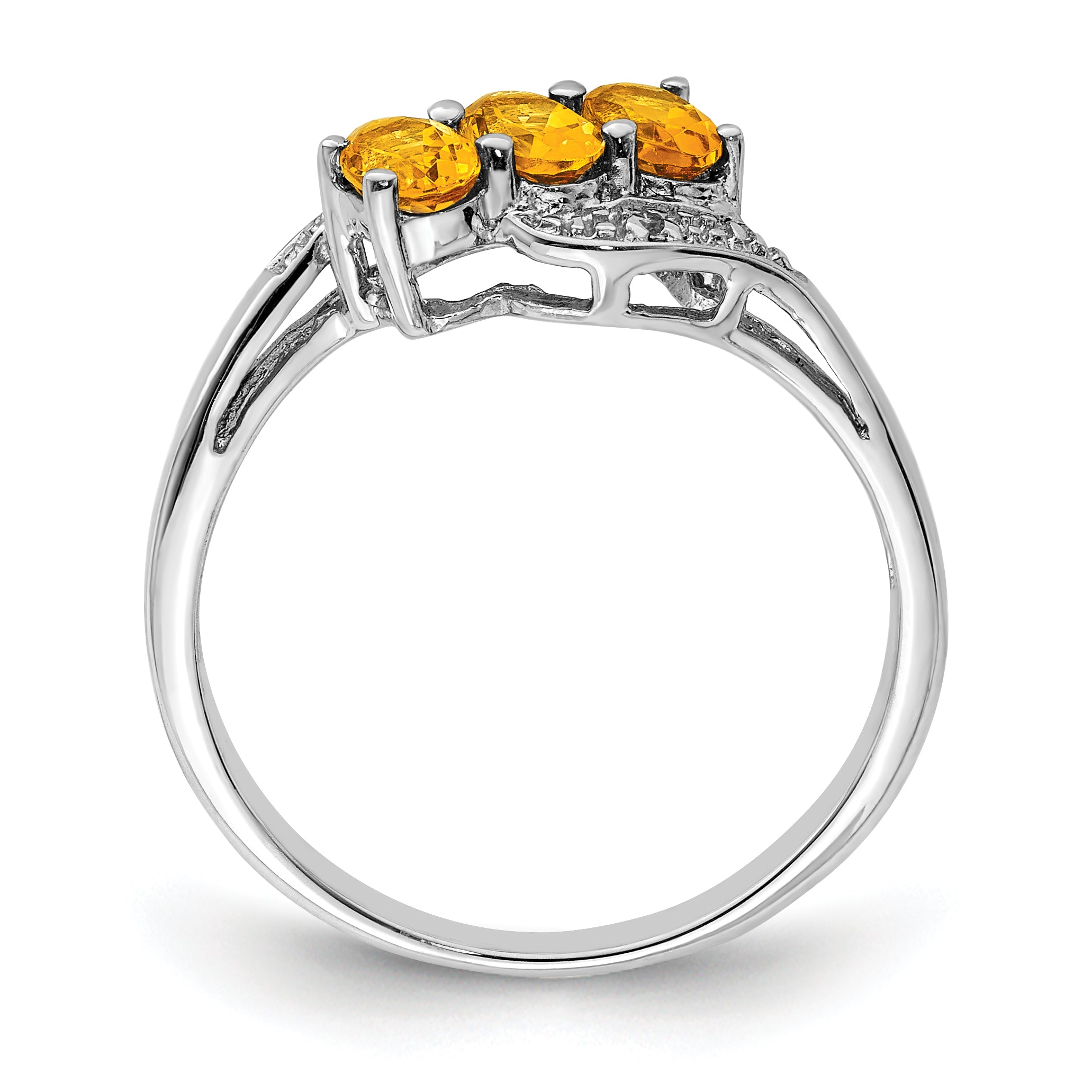 Sterling Silver Rhodium 3 Stone Citrine & Diamond Ring Secondary image