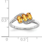 Sterling Silver Rhodium 3 Stone Citrine & Diamond Ring