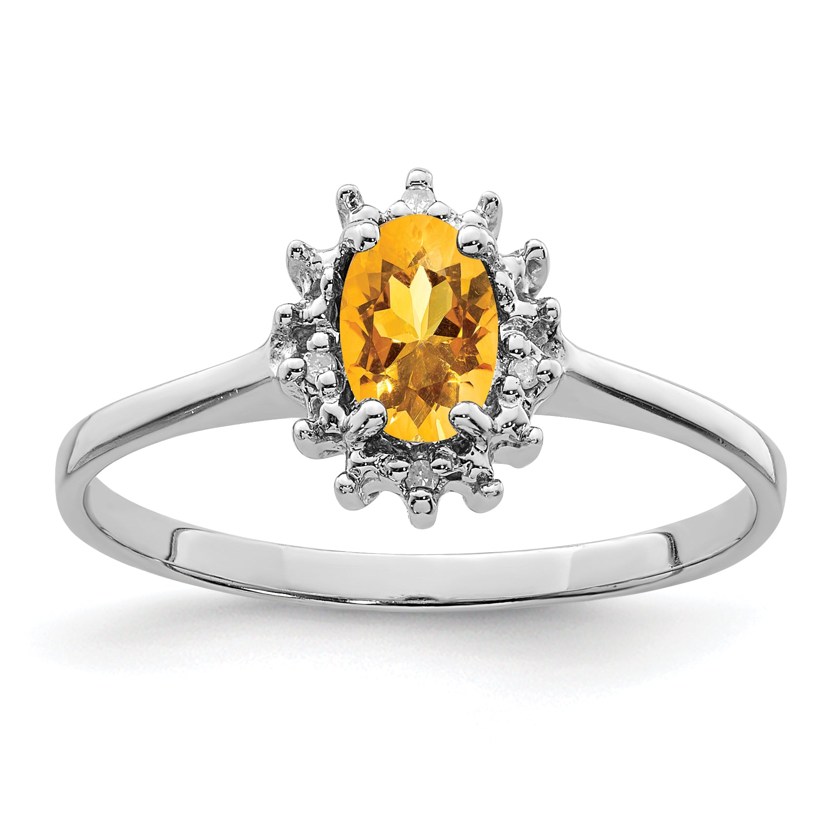 Sterling Silver Rhodium Citrine Diamond Ring Main image
