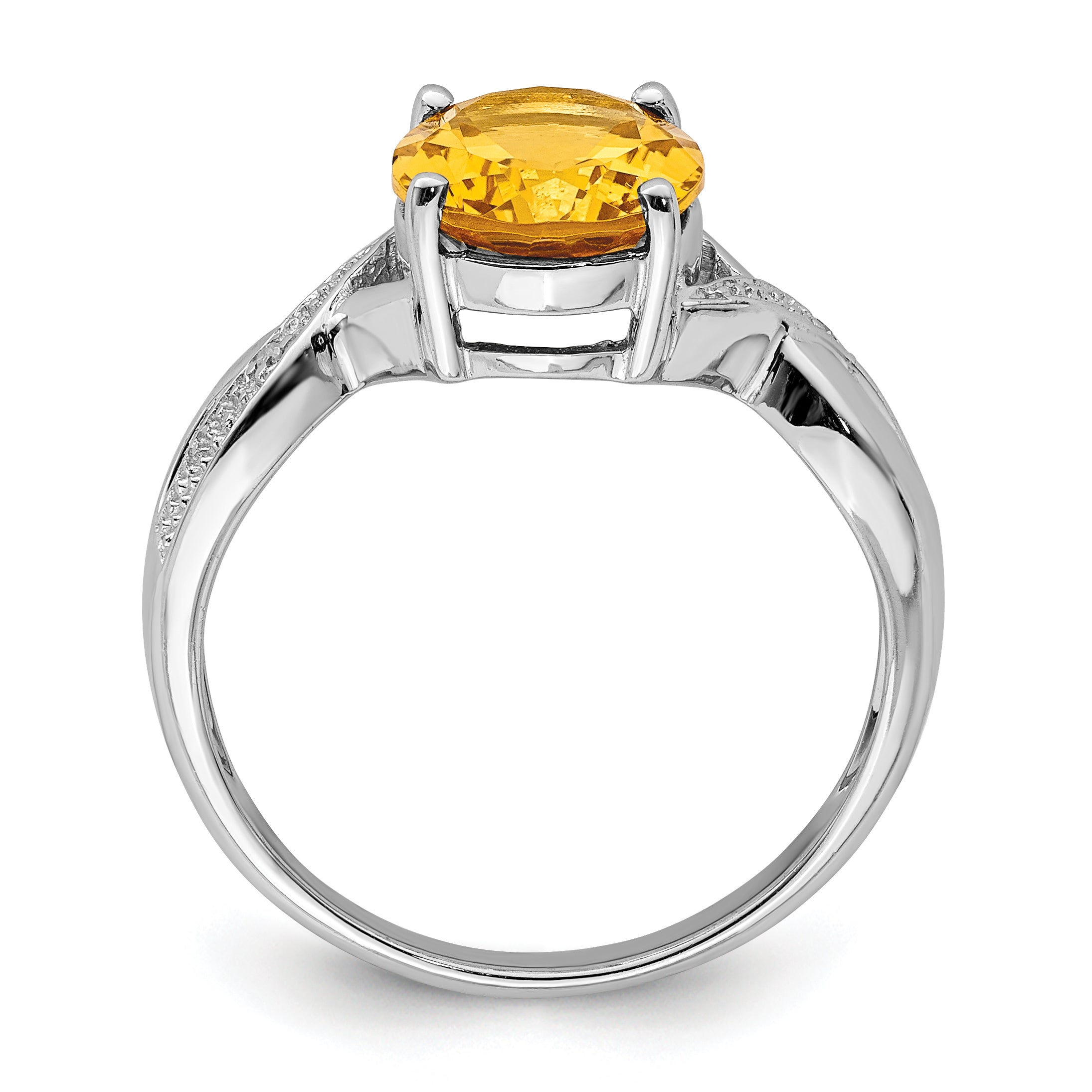 Sterling Silver Rhodium Citrine & Diamond Ring Main image