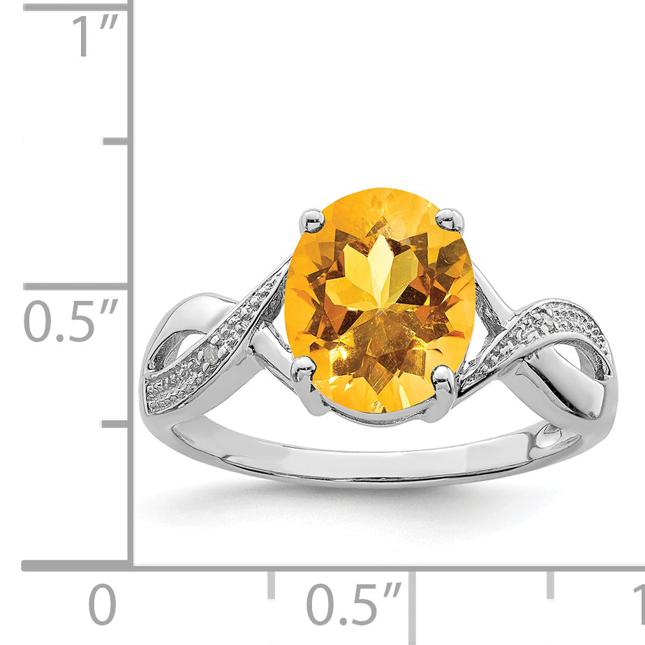 Sterling Silver Rhodium Citrine & Diamond Ring Secondary image