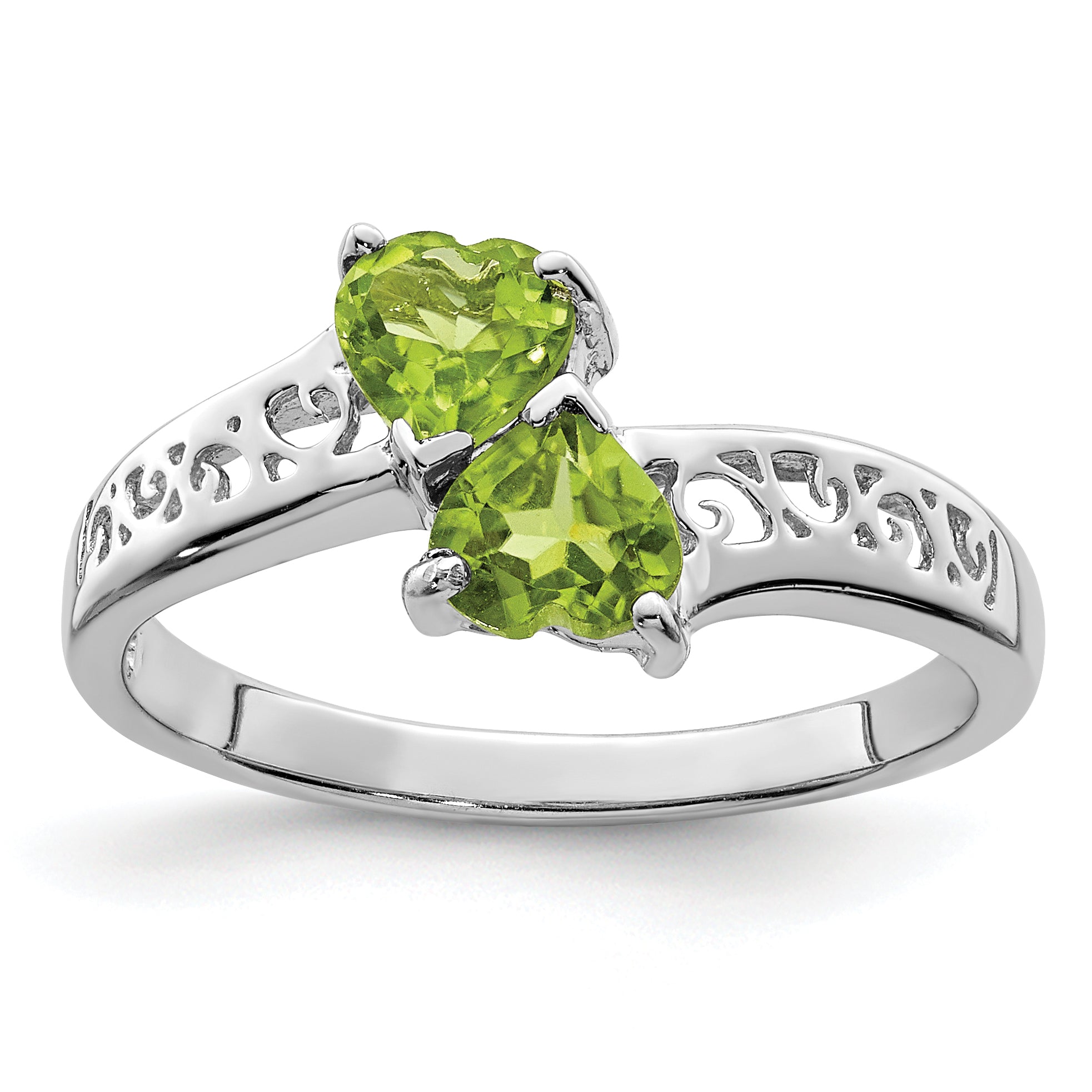 Sterling Silver Rhodium Peridot Heart Ring Main image