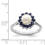 Sterling Silver Rhod 6mm FW Cultured Button Pearl & Sapphire Ring