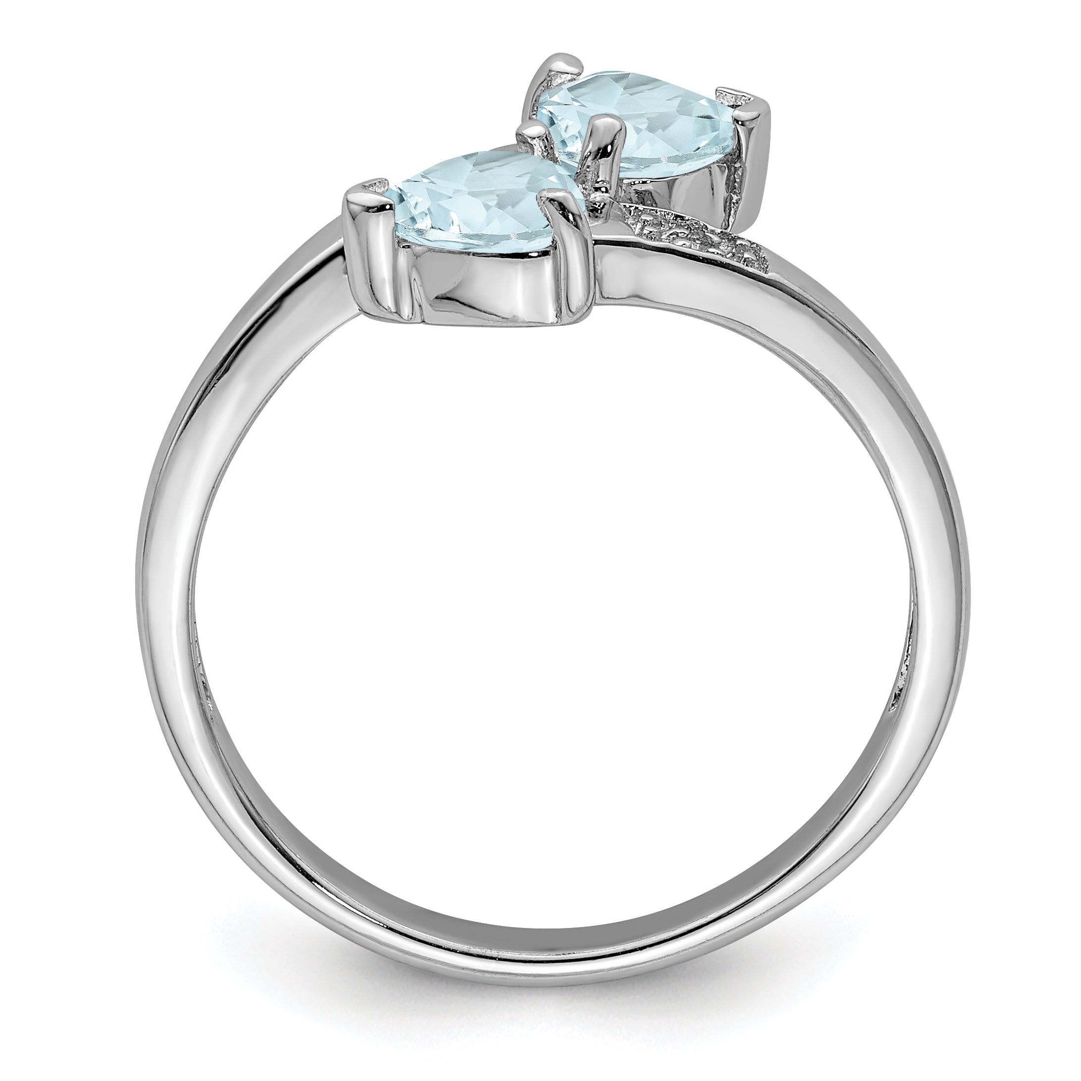 Sterling Silver Rhodium Aqua & Diamond Heart Ring Secondary image