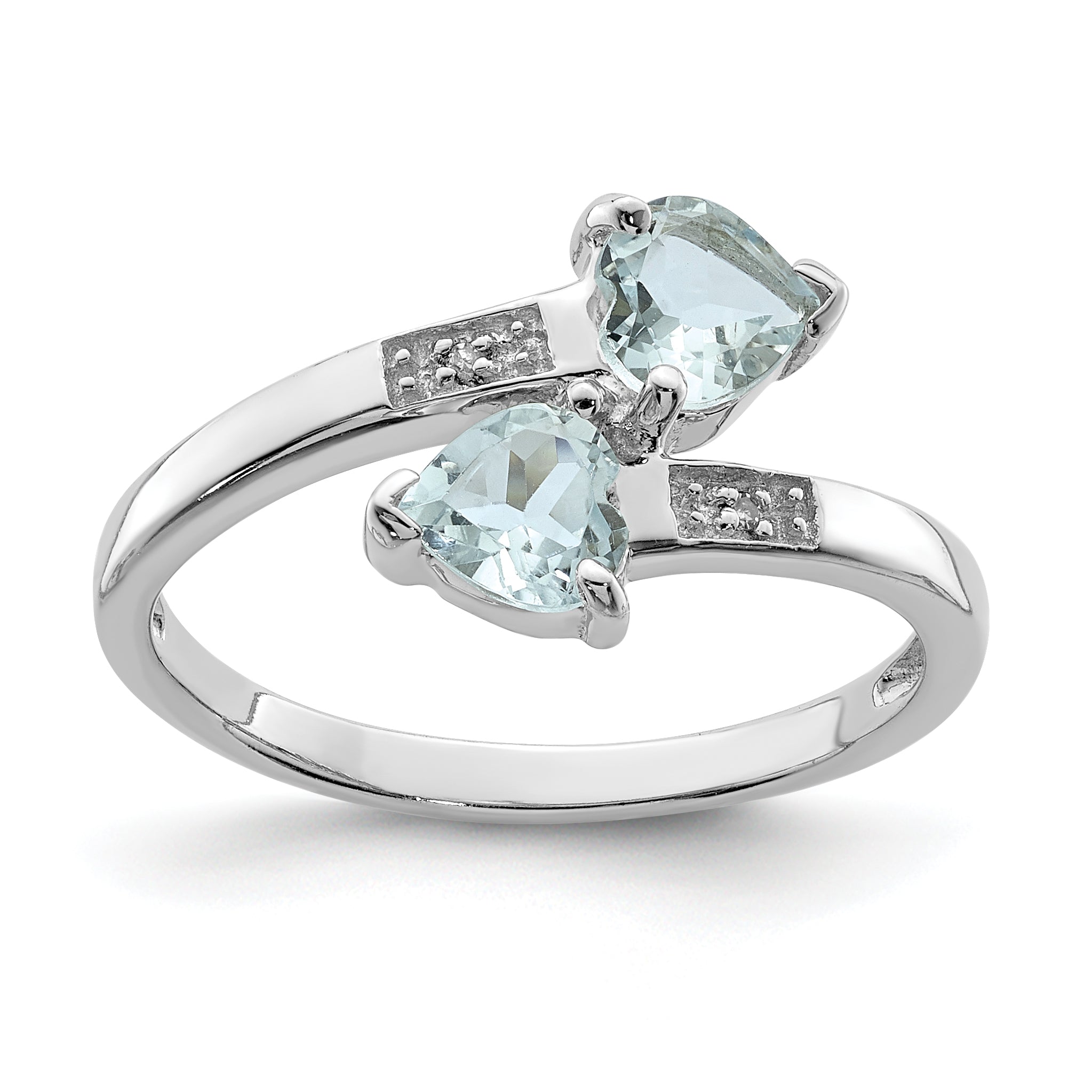 Sterling Silver Rhodium Aqua & Diamond Heart Ring Main image