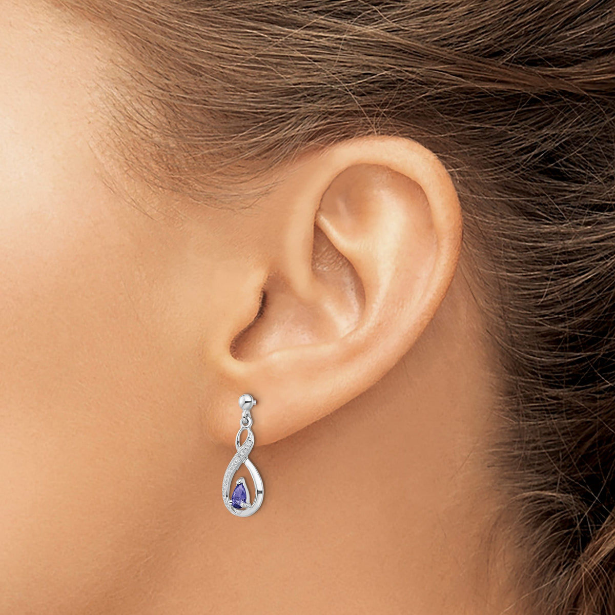 Tanzanite & Diamond Drop Earrings in Sterling Silver, 5x3mm (0.01 ct. tw.) - Sophia Jewelers