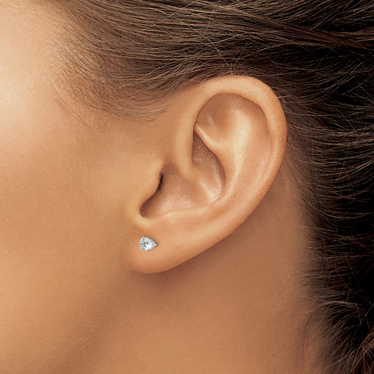 Snap Set Round Cubic Zirconia Stud Earrings in Sterling Silver, 4mm - Sophia Jewelers