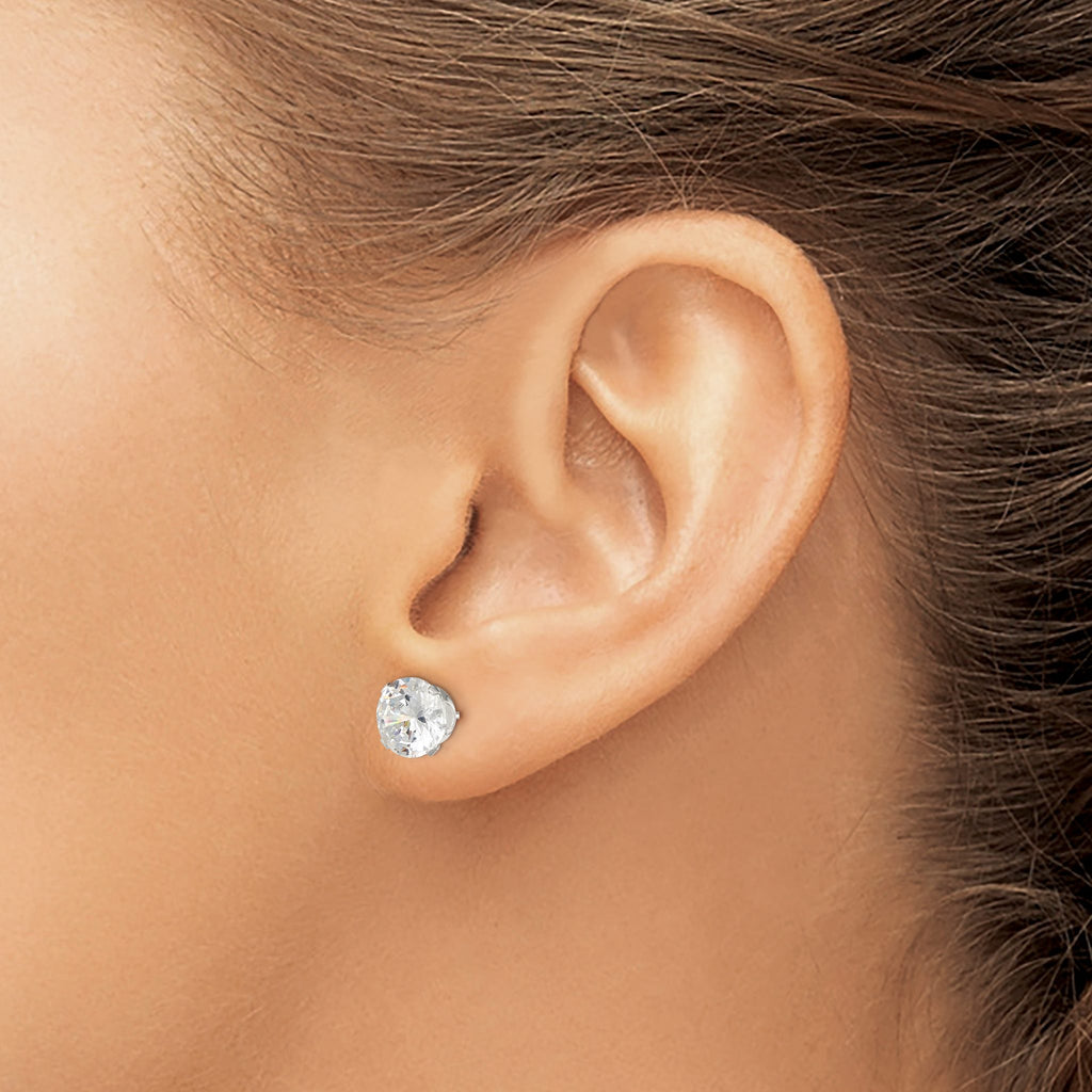 Cubic Zirconia Stud Earrings in Sterling Silver with Anti-Tarnish, 8mm - Sophia Jewelers