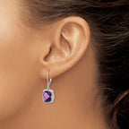 Amethyst & Diamond Drop Earrings in Sterling Silver, 10x8mm (0.15 ct. tw.) - Sophia Jewelers