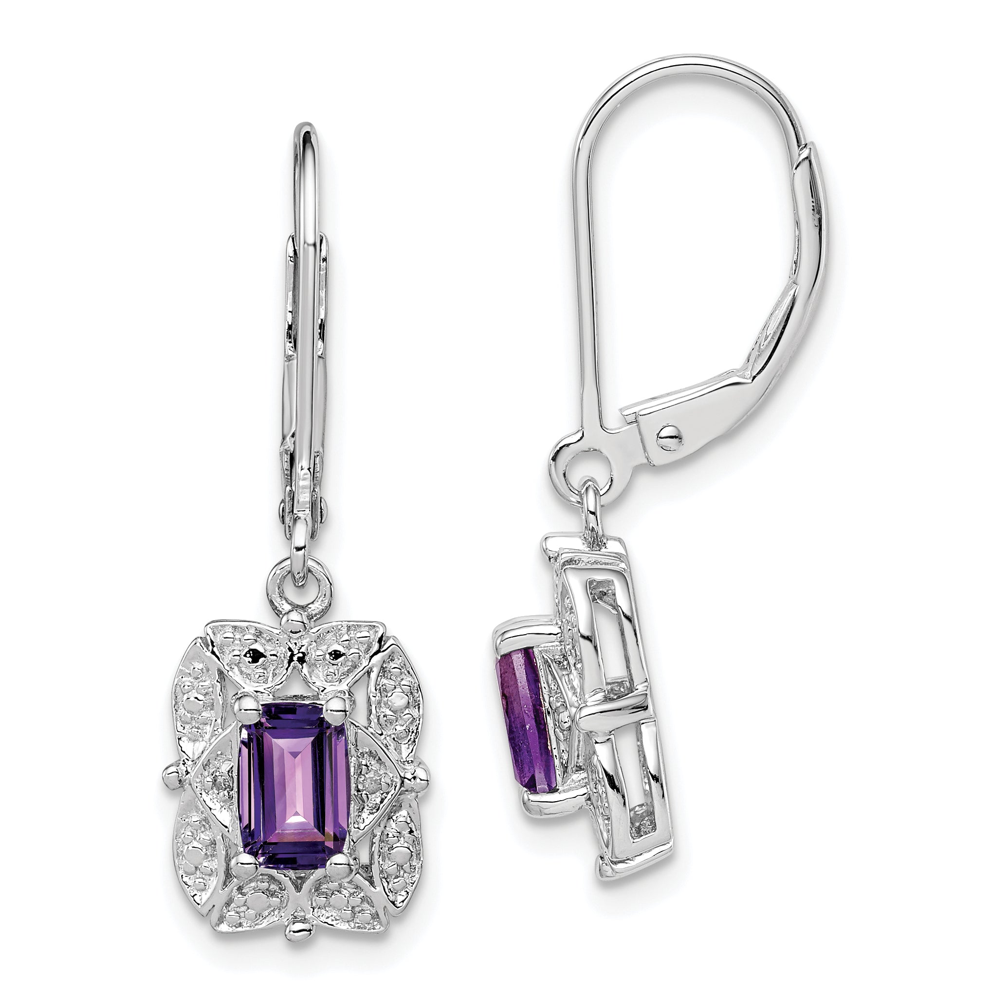 Sterling Silver Rhodium-plated Diamond and Amethyst Earrings Main image