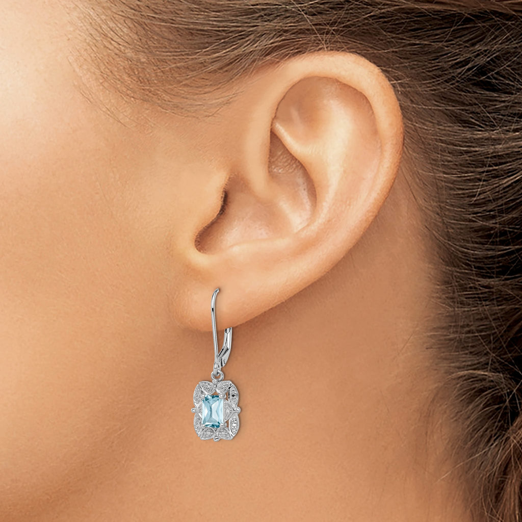 Blue Topaz & Diamond Drop Earrings in Sterling Silver, 6x4mm (0.01 ct. tw.) - Sophia Jewelers