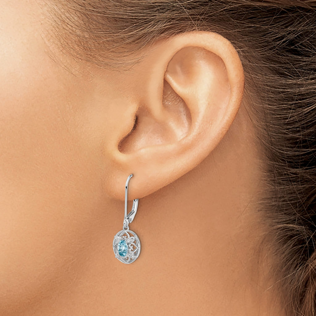 Blue Topaz Diamond Drop Earrings in Sterling Silver, 6x4mm (0.01 ct. tw.) - Sophia Jewelers
