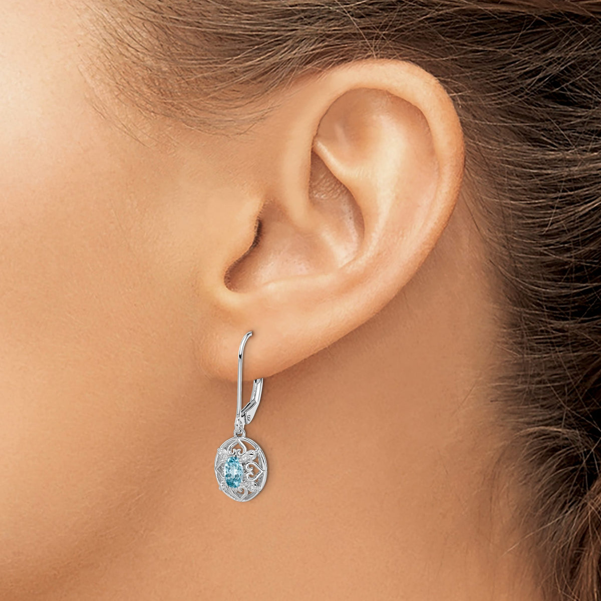 Blue Topaz Diamond Drop Earrings in Sterling Silver, 6x4mm (0.01 ct. tw.) - Sophia Jewelers