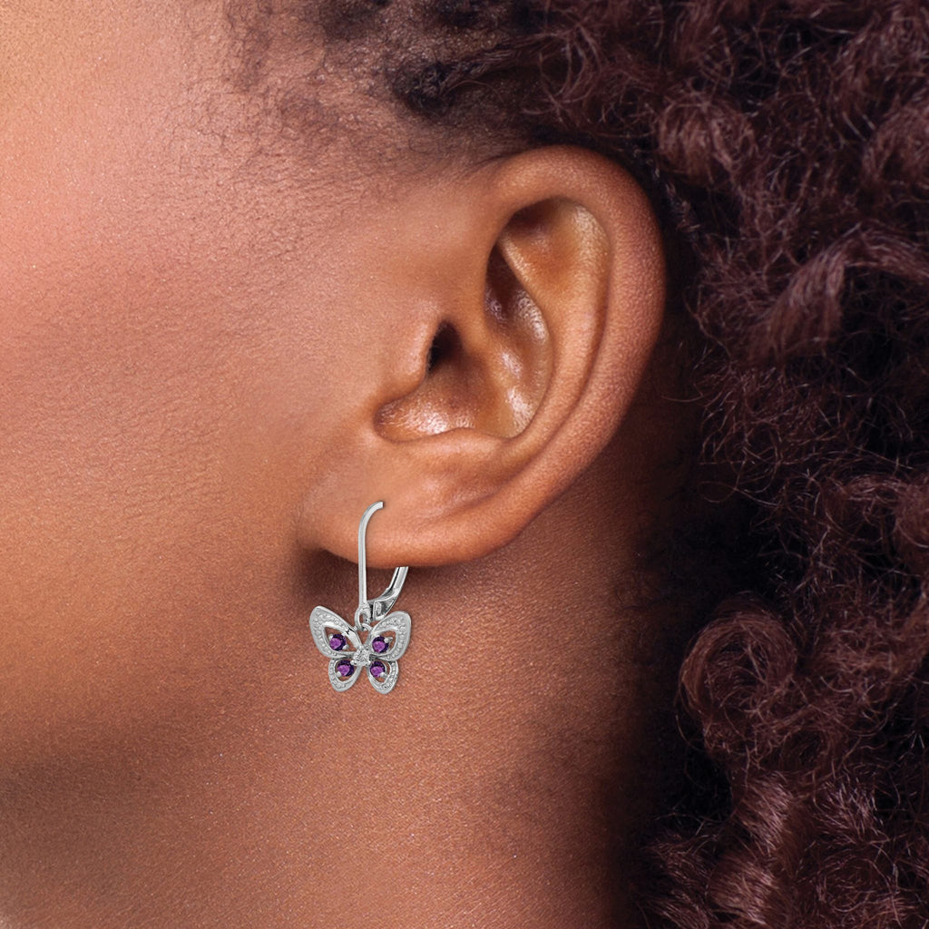 Four-Amethyst & Diamond Butterfly Drop Earrings in Sterling Silver (0.01 ct. tw.) - Sophia Jewelers