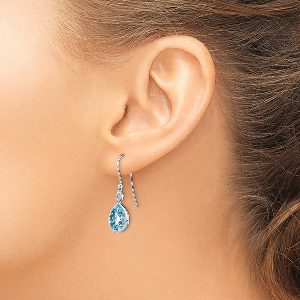 Blue Topaz & Diamond Drop Earrings in Sterling Silver, 10x8mm (0.01 ct. tw.) - Sophia Jewelers