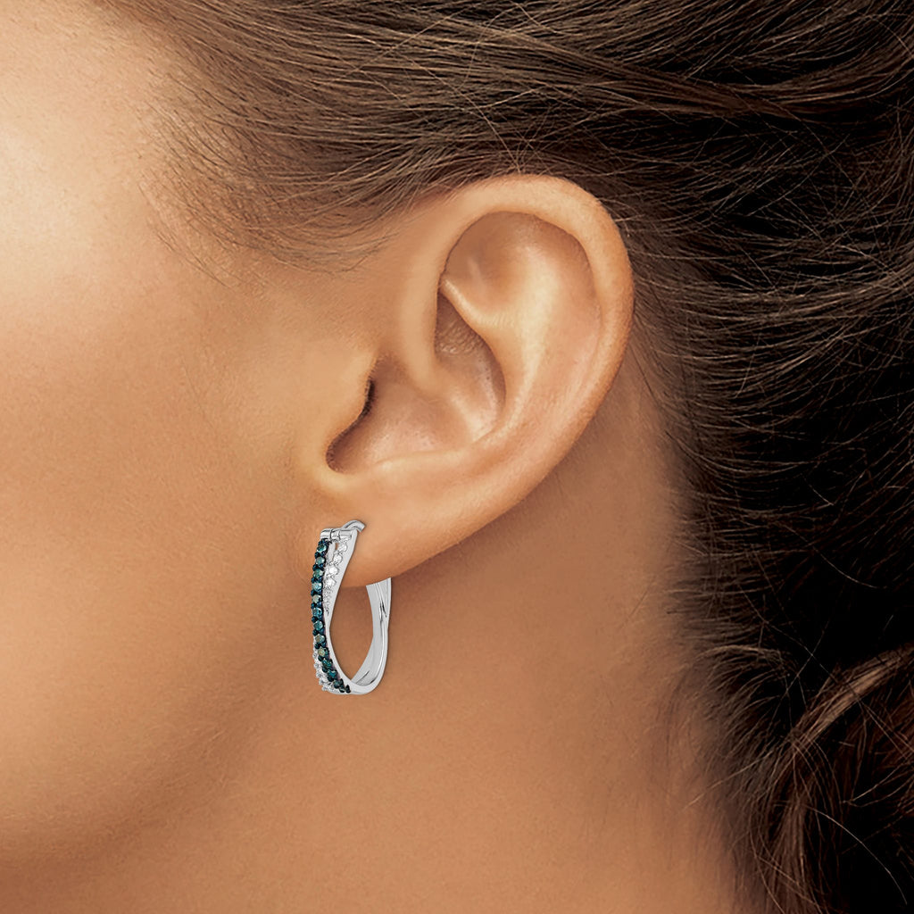White & Blue Diamond Hoop Earrings in Sterling Silver, 24mm (0.78 ct. tw.) - Sophia Jewelers