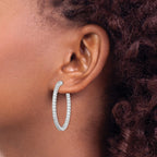 80-Stone Round Cubic Zirconia Out Hoop Earrings in Sterling Silver, 41mm Hinged - Sophia Jewelers
