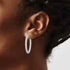 54-Stone Oval Cubic Zirconia Out Hoop Earrings in Sterling Silver, 35mm Hinged - Sophia Jewelers