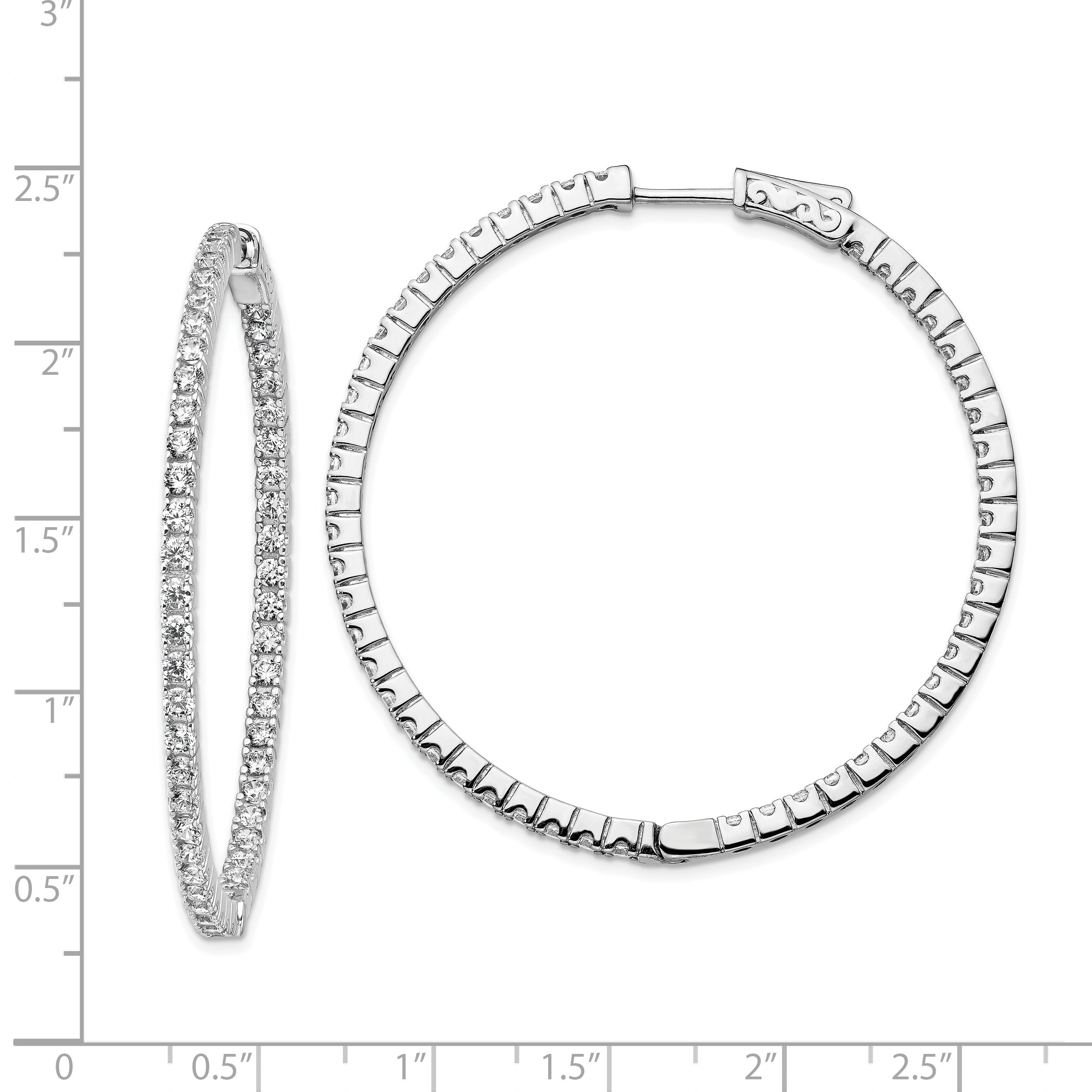 Sterling Shimmer Sterling Silver Rhodium-plated 100 Stone 1.9mm CZ In and Out Round Hinged Hoop Earrings
