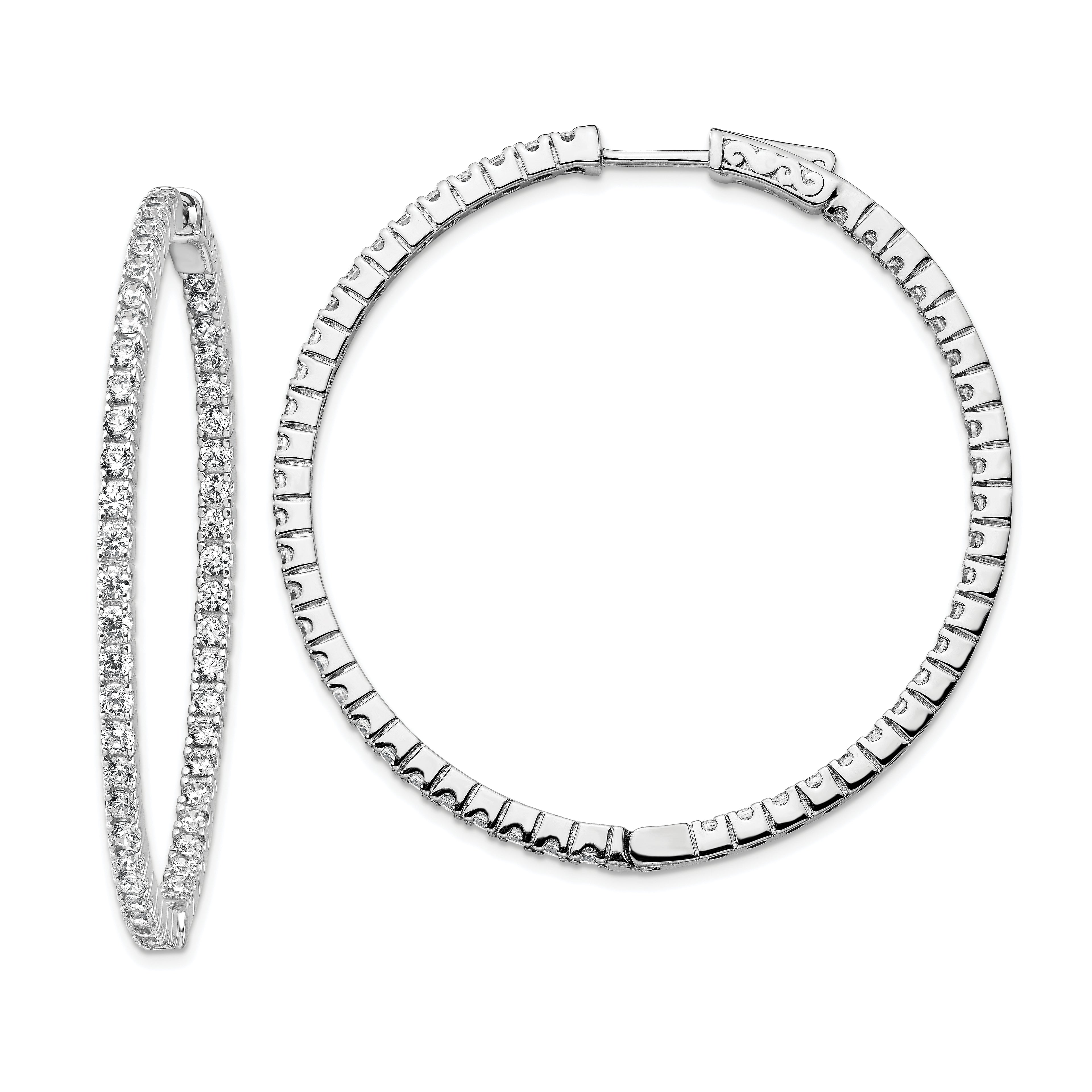 Sterling Shimmer Sterling Silver Rhodium-plated 100 Stone 1.9mm CZ In and Out Round Hinged Hoop Earrings
