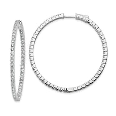 Sterling Shimmer Sterling Silver Rhodium-plated 100 Stone 1.9mm CZ In and Out Round Hinged Hoop Earrings