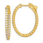 Sterling Shimmer Sterling Silver Gold-tone Flash Gold-plated 1.7mm CZ 54 Stone Oval In and Out Hinged Hoop Earrings