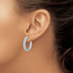 Pavé Round Cubic Zirconia Out Hoop Earrings in Sterling Silver, 24mm Hinged - Sophia Jewelers