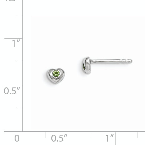 Sterling Silver Madi K Rhodium-plated Polished August Light Green Preciosa Crystal Heart Children's Post Earrings