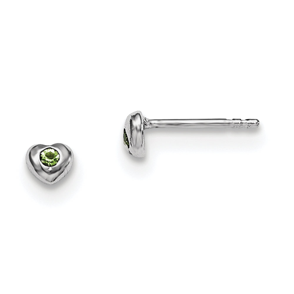 Sterling Silver Madi K Rhodium-plated Polished August Light Green Preciosa Crystal Heart Children's Post Earrings Main image
