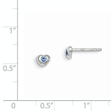 Sterling Silver Madi K Rhodium-plated Polished December Blue Preciosa Crystal Heart Children's Post Earrings Secondary image