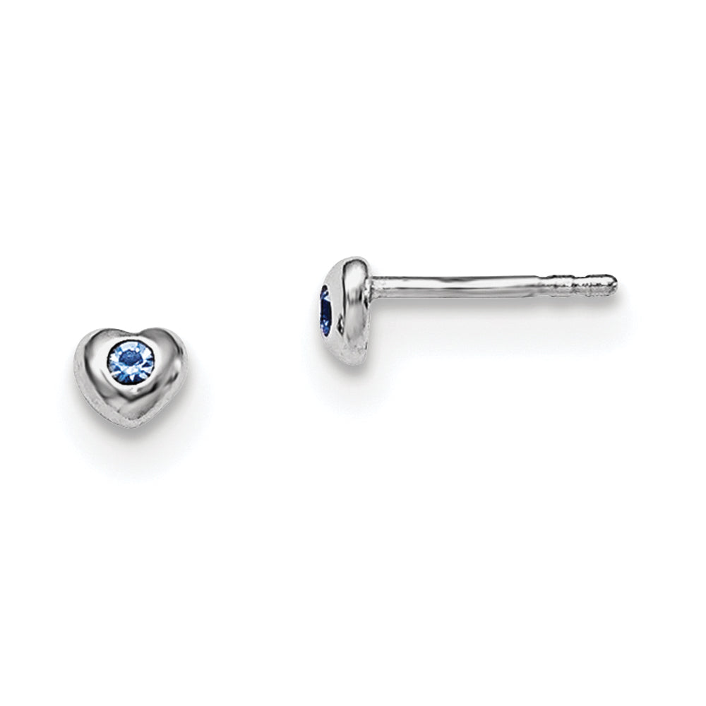 Sterling Silver Madi K Rhodium-plated Polished December Blue Preciosa Crystal Heart Children's Post Earrings Main image