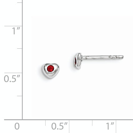 Sterling Silver Madi K Rhodium-plated Polished January Red Preciosa Crystal Heart Children's Post Earrings Secondary image