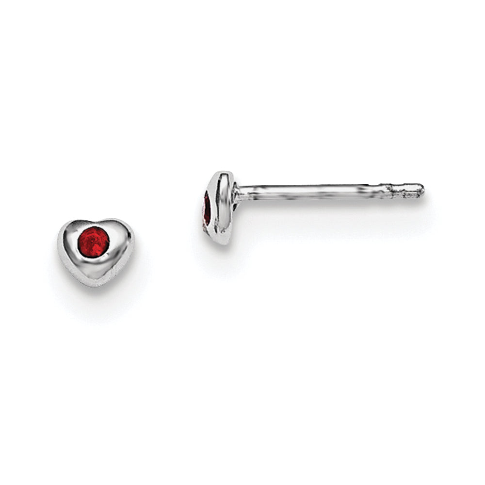 Sterling Silver Madi K Rhodium-plated Polished January Red Preciosa Crystal Heart Children's Post Earrings Main image