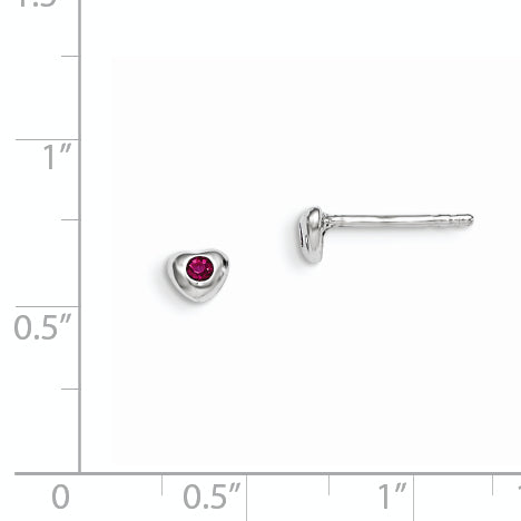 Sterling Silver Madi K Rhodium-plated Polished July Red Preciosa Crystal Heart Children's Post Earrings Secondary image