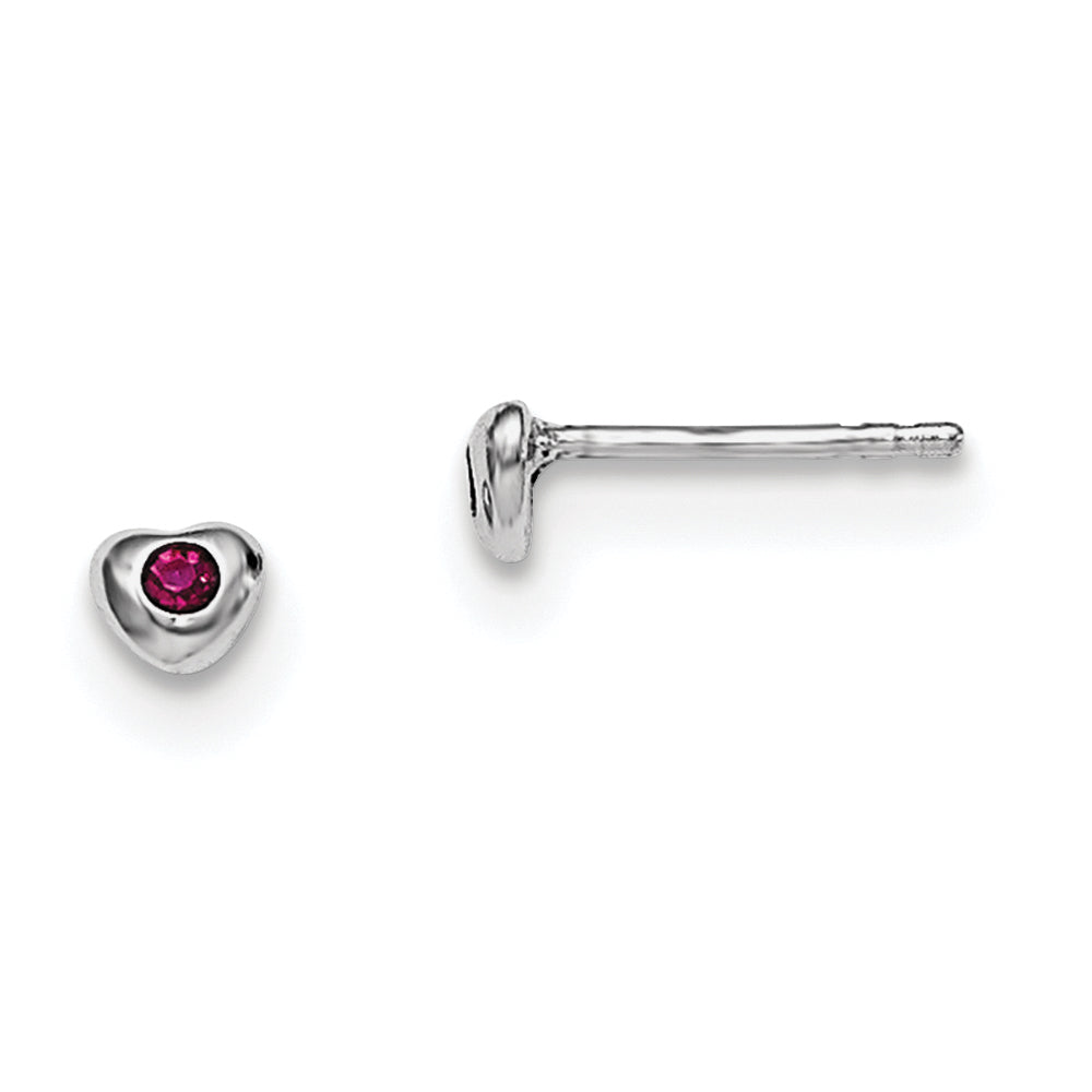 Sterling Silver Madi K Rhodium-plated Polished July Red Preciosa Crystal Heart Children's Post Earrings Main image