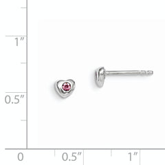 Sterling Silver Madi K Rhodium-plated Polished June Pink Preciosa Crystal Heart Children's Post Earrings