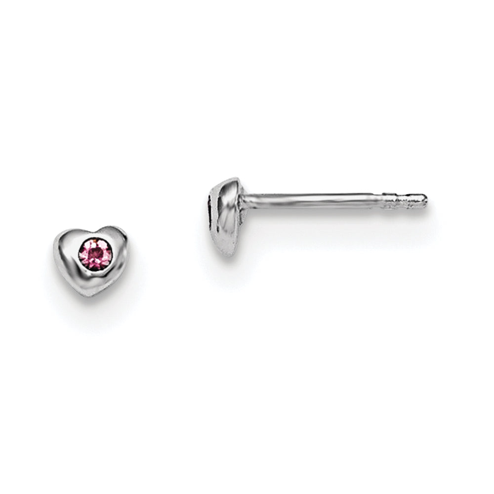 Sterling Silver Madi K Rhodium-plated Polished June Pink Preciosa Crystal Heart Children's Post Earrings Main image